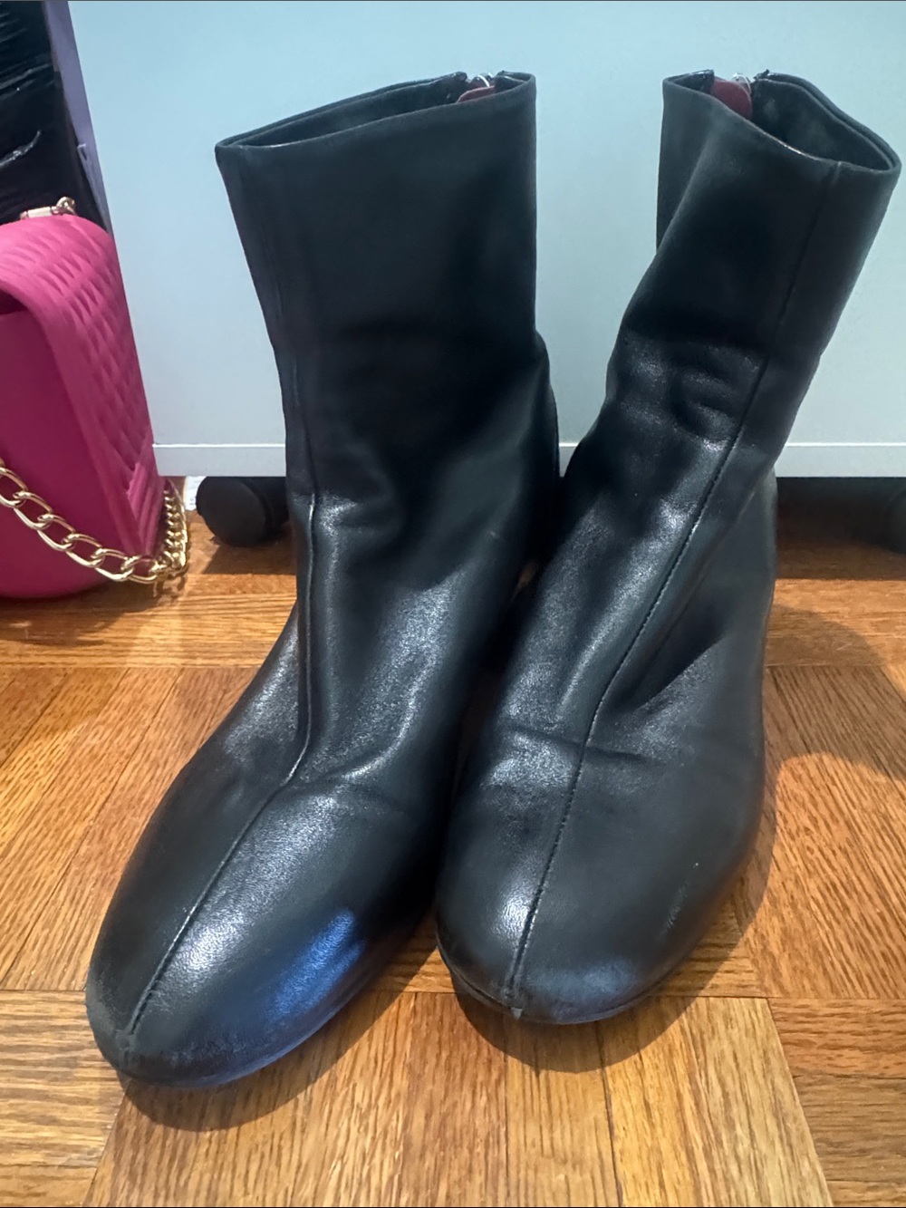 Halmanera Black Mid-Heel Ankle Booties with Back Zip - Picture 5 of 5